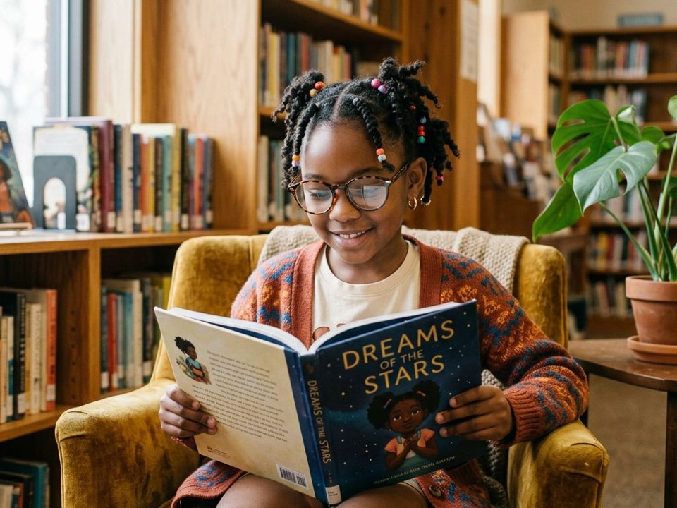 A young girl reading the STEM-heroine comic book Shuri
